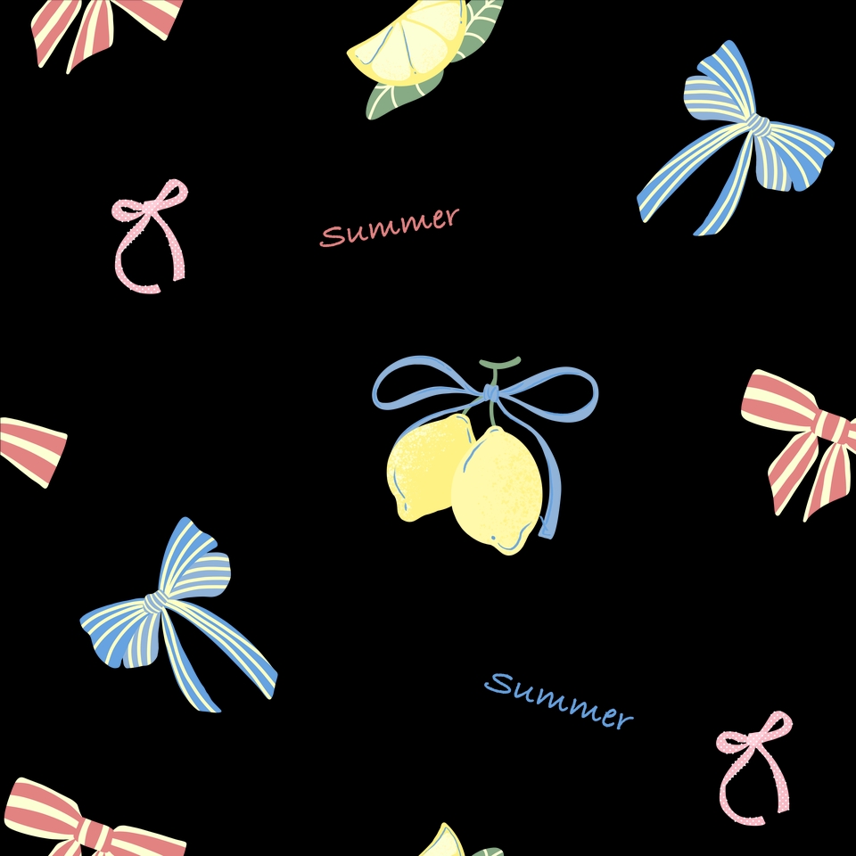 ลายวาดเลมอนคู่ริบบิ้น โทนพาสเทล ใช้เป็นลายหลักหรืองาน placement