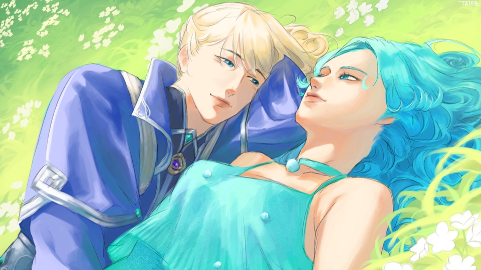 วาดภาพประกอบดิจิตอลเพ้นท์คู่รักในสวน