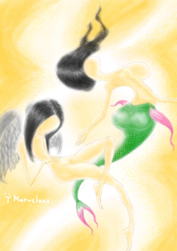 รับวาดภาพประกอบดิจิตอลเพ้นท์ภาพเทพธิดาและนางเงือก