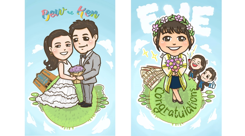 วาดภาพการ์ตูนสำหรับงานแต่งงาน ภาพวาดคู่รักบ่าวสาว ภาพการ์ตูนแสดงความยินดีในโอกาสต่างๆ