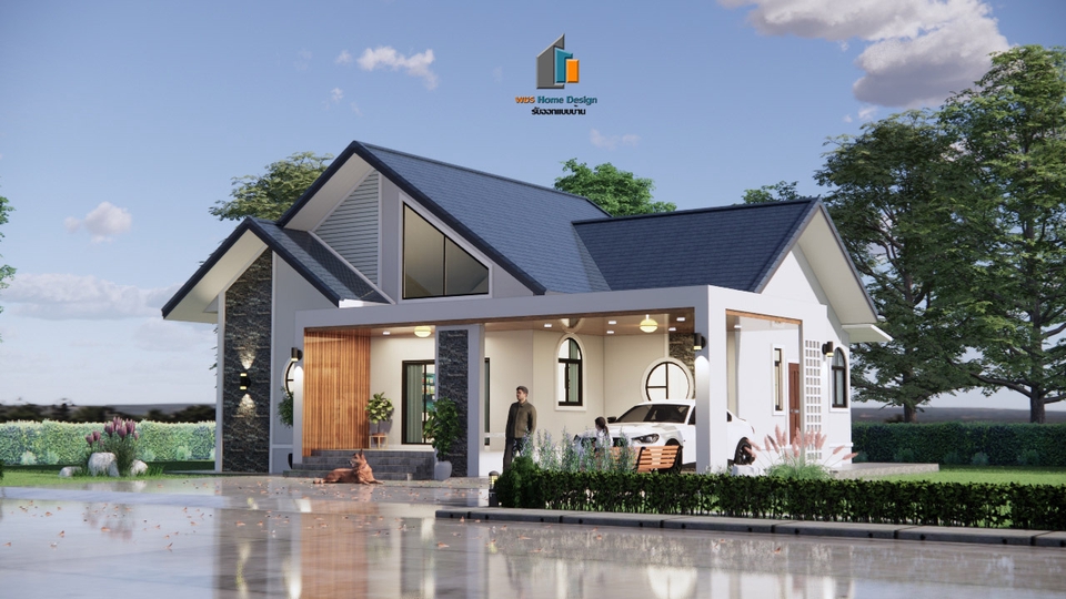 เขียนแบบวิศวกรรมและออกแบบโครงสร้าง - แบบบ้านชั้นเดียว สไตน์ นอร์ดิก+โมเดิร์น ขนาด 3 ห้องนอน 2 ห้องน้ำ 2 ที่จอดรถ (แบบสำเร็จรูป) - 6