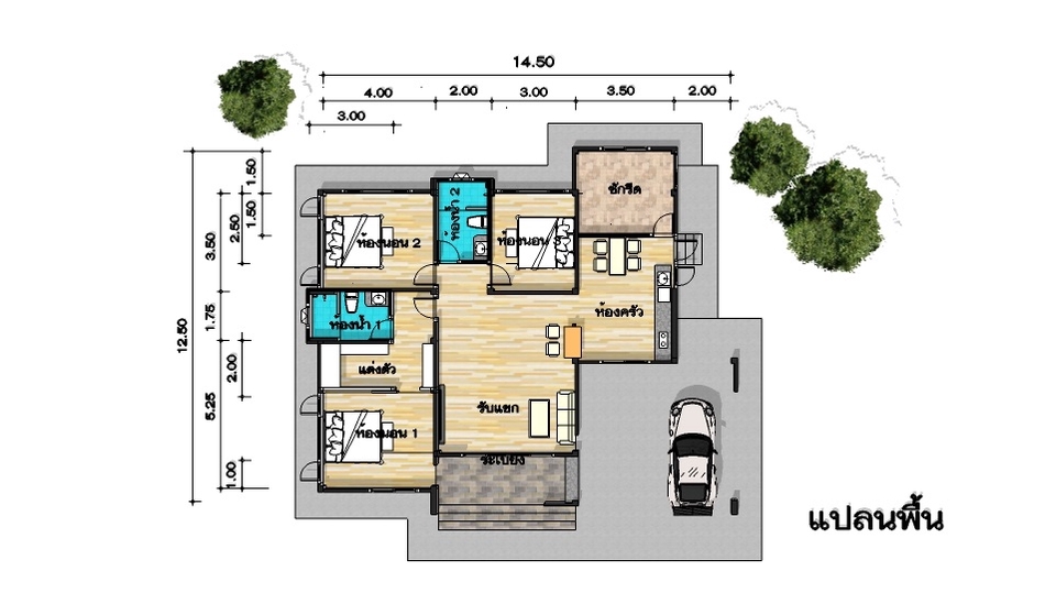 เขียนแบบวิศวกรรมและออกแบบโครงสร้าง - แบบบ้านชั้นเดียว สไตน์ นอร์ดิก+โมเดิร์น ขนาด 3 ห้องนอน 2 ห้องน้ำ 2 ที่จอดรถ (แบบสำเร็จรูป) - 7