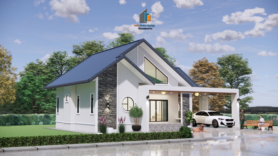 เขียนแบบวิศวกรรมและออกแบบโครงสร้าง - แบบบ้านชั้นเดียว สไตน์ นอร์ดิก+โมเดิร์น ขนาด 3 ห้องนอน 2 ห้องน้ำ 2 ที่จอดรถ (แบบสำเร็จรูป) - 3