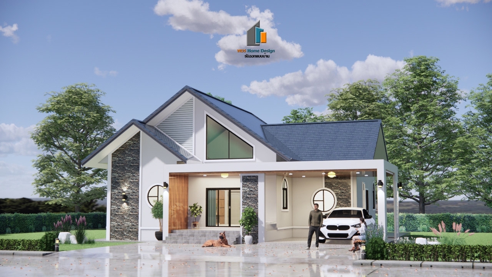 เขียนแบบวิศวกรรมและออกแบบโครงสร้าง - แบบบ้านชั้นเดียว สไตน์ นอร์ดิก+โมเดิร์น ขนาด 3 ห้องนอน 2 ห้องน้ำ 2 ที่จอดรถ (แบบสำเร็จรูป) - 5