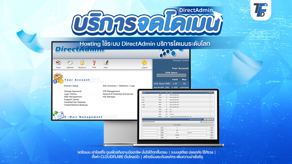 รับจดโดเมน ตั้งค่า DNS & Hosting ติดตั้ง Cloudflare อย่างมืออาชีพ