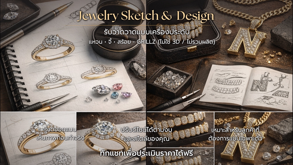 Jewelry Sketch วาดแบบเครื่องประดับ แหวน สร้อย จี้ ตามสั่ง