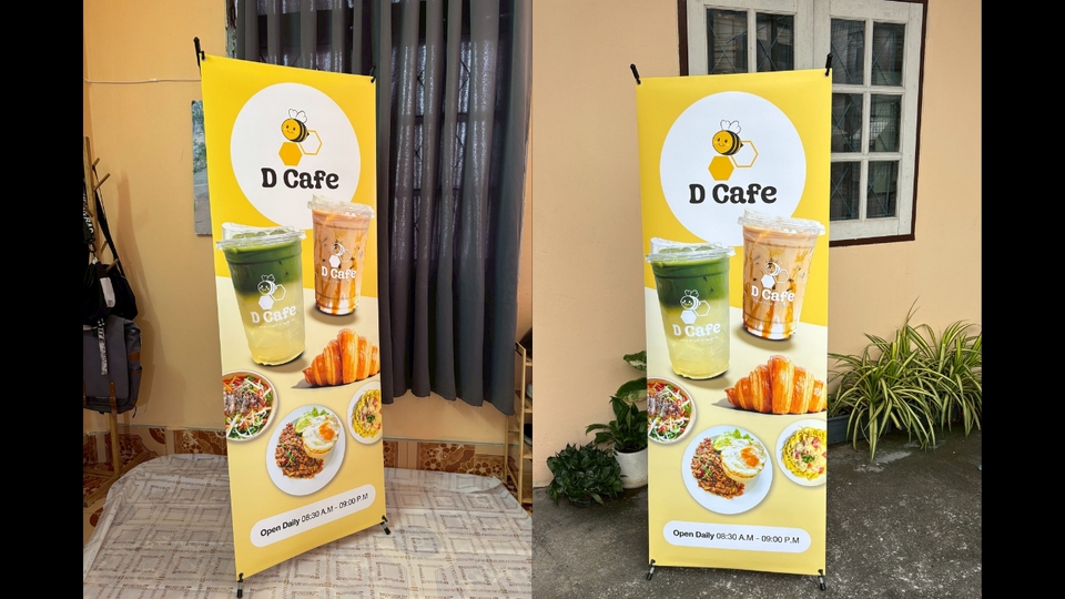 ป้ายโรลอัพราคาถูก D Cafe พิมพ์คุณภาพสูง