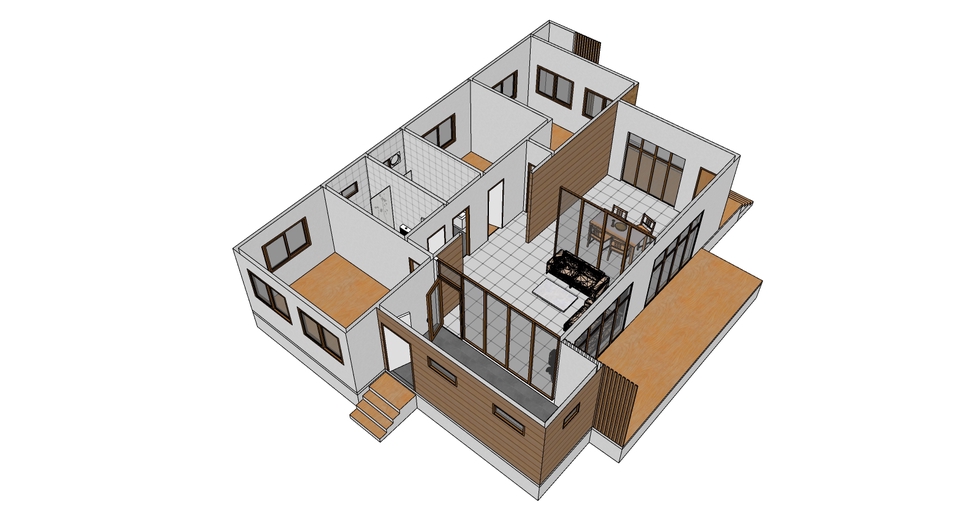 ออกแบบตกแต่งภายในและภายนอก - ออกแบบบ้านเดี่ยว 1 ชั้น 3ห้องนอน - 5