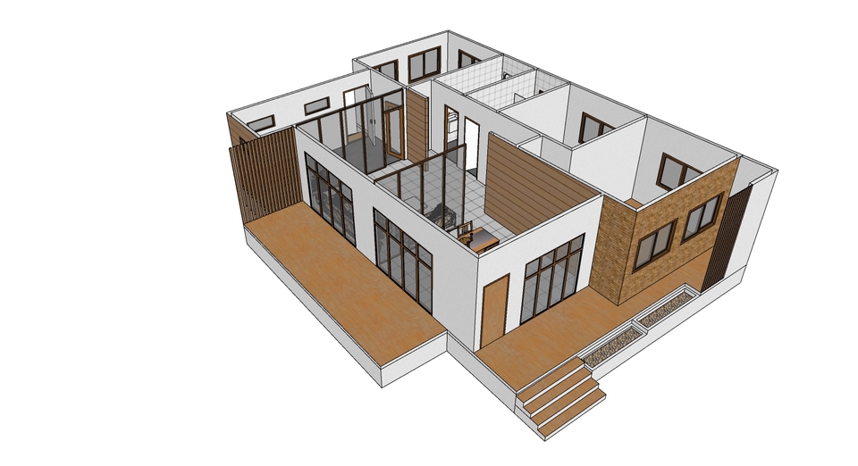 ออกแบบตกแต่งภายในและภายนอก - ออกแบบบ้านเดี่ยว 1 ชั้น 3ห้องนอน - 2