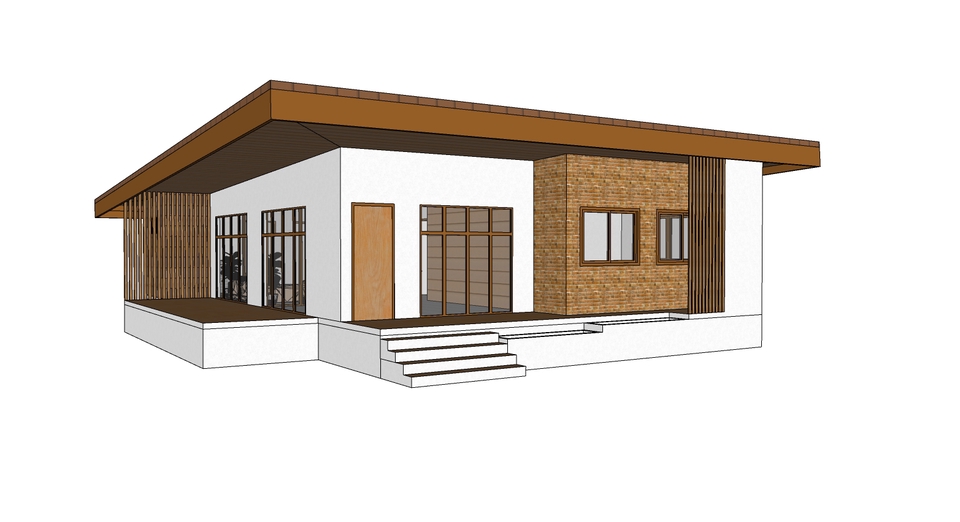 ออกแบบตกแต่งภายในและภายนอก - ออกแบบบ้านเดี่ยว 1 ชั้น 3ห้องนอน - 6