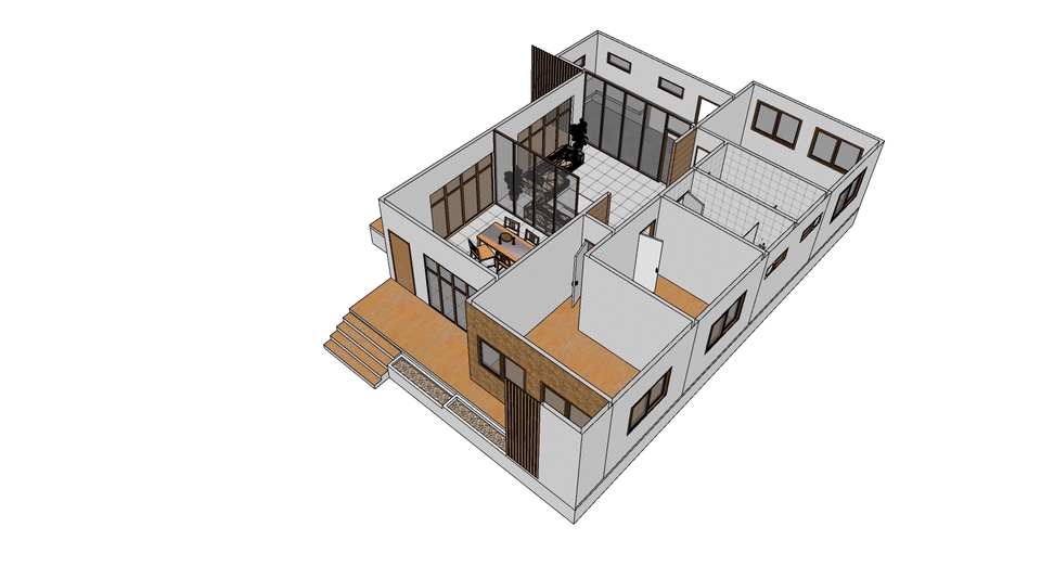 ออกแบบตกแต่งภายในและภายนอก - ออกแบบบ้านเดี่ยว 1 ชั้น 3ห้องนอน - 3