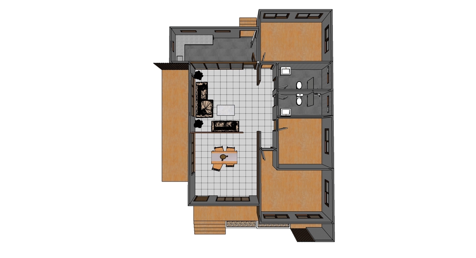 ออกแบบตกแต่งภายในและภายนอก - ออกแบบบ้านเดี่ยว 1 ชั้น 3ห้องนอน - 4
