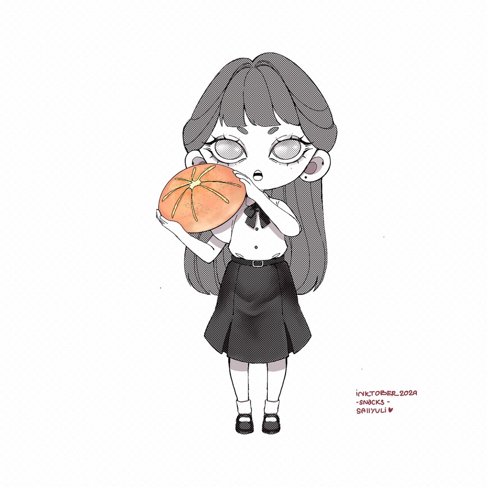 รับวาดการ์ตูนจิบิน่ารัก สไตล์มินิมอล วาดรูปอนิเมะหญิงถือขนมปัง