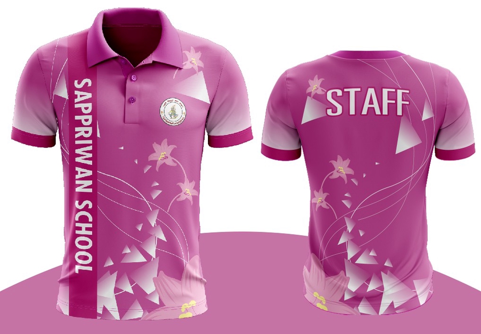 รับสกรีนเสื้อโปโลทีมงานโรงเรียนสัปปริวาส ลายดอกไม้
