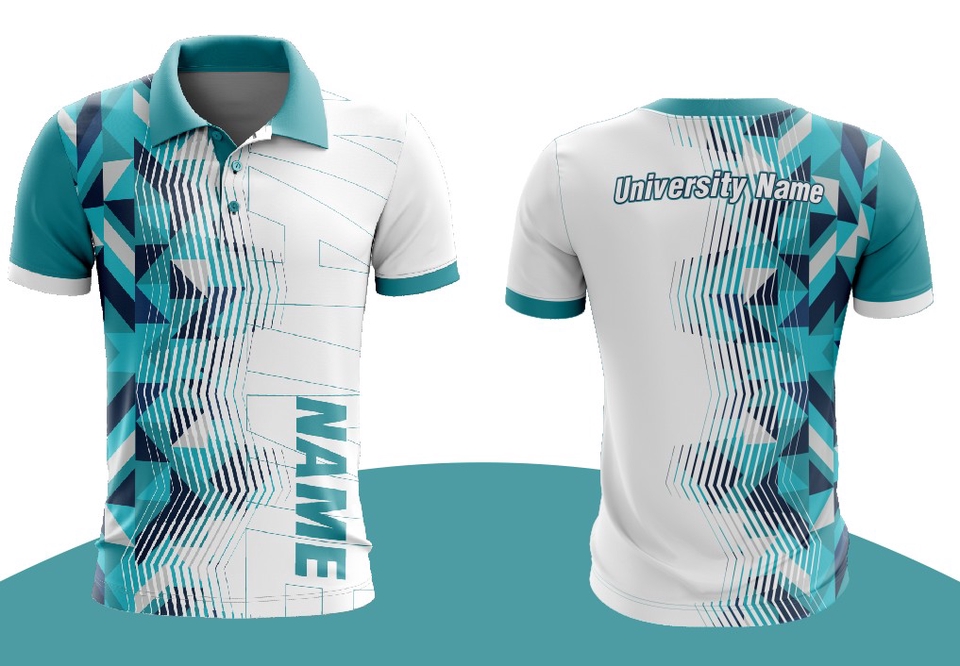 รับสกรีนเสื้อโปโลออกแบบกีฬาสีฟ้าขาว