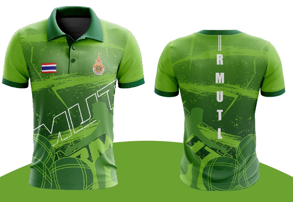 รับสกรีนเสื้อโปโลทีมกีฬา RMUTL สีเขียว