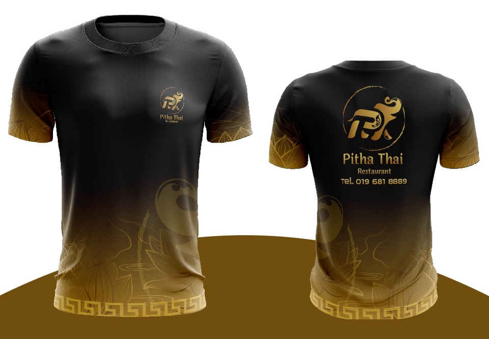 รับสกรีนเสื้อกีฬา พิมพ์ลายเสื้อร้านอาหารไทย Pittha Thai