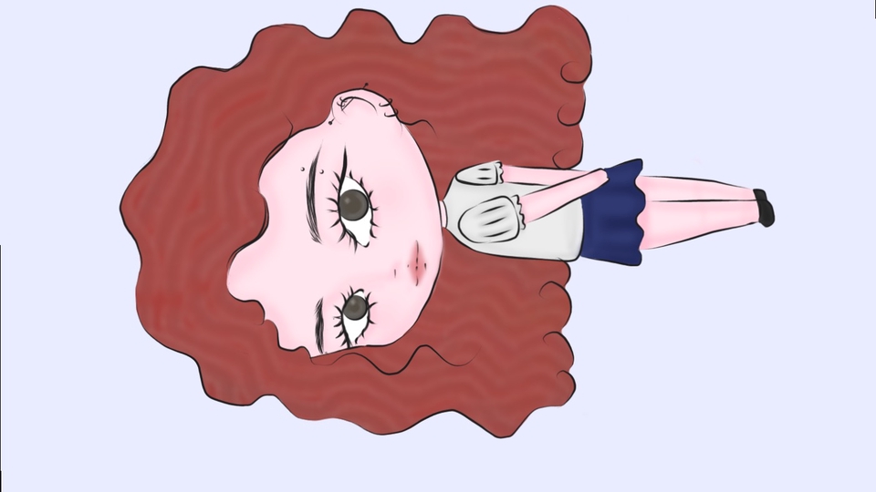 วาดการ์ตูนจิบิสาวผมแดงน่ารัก สไตล์มินิมอล