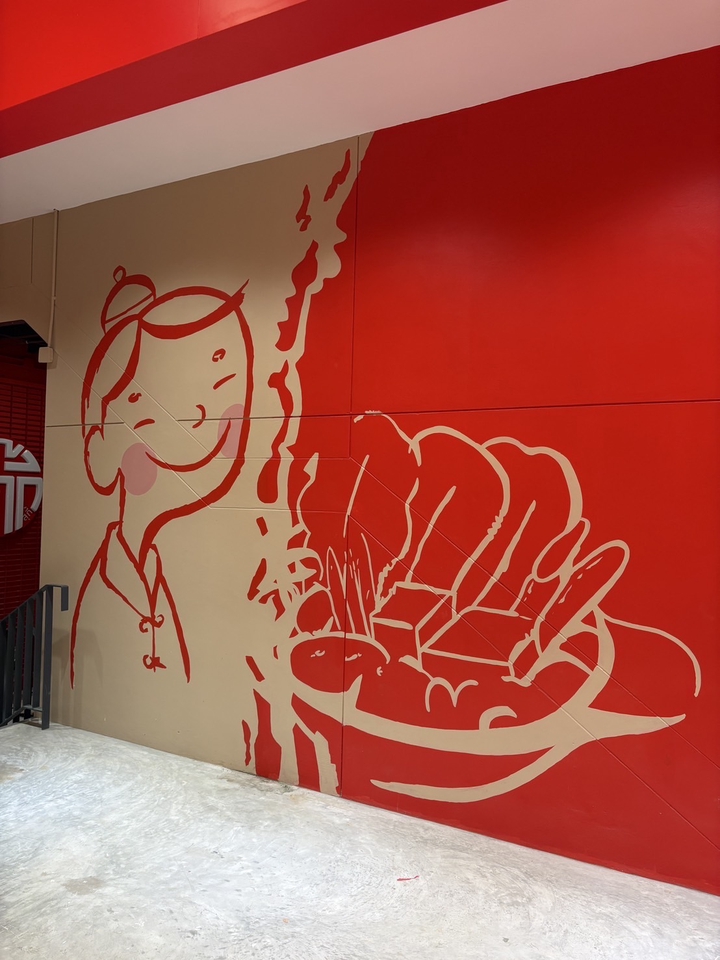 รับเพ้นท์ผนังร้านอาหารสไตล์จีน สีแดงขาว