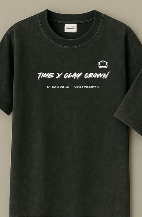 รับสกรีนเสื้อยืดสีดำลายTime x Clay Crown