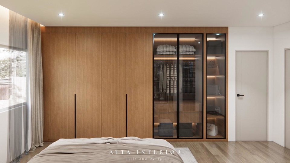 ออกแบบตกแต่งภายในห้องนอนสวยหรู พร้อมตู้เสื้อผ้าบิลท์อิน