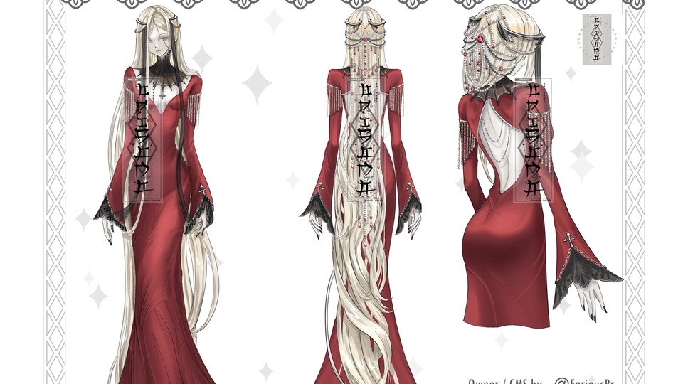 ออกแบบตัวละครหญิง ผมยาว ชุดแดง สไตล์แฟนตาซี