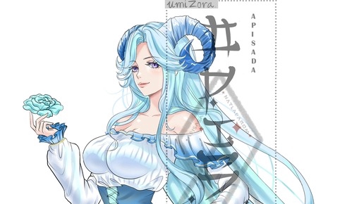 ออกแบบตัวละครอนิเมะสไตล์ญี่ปุ่น ผมฟ้า แต่งตัวสวย คาแรคเตอร์น่ารัก