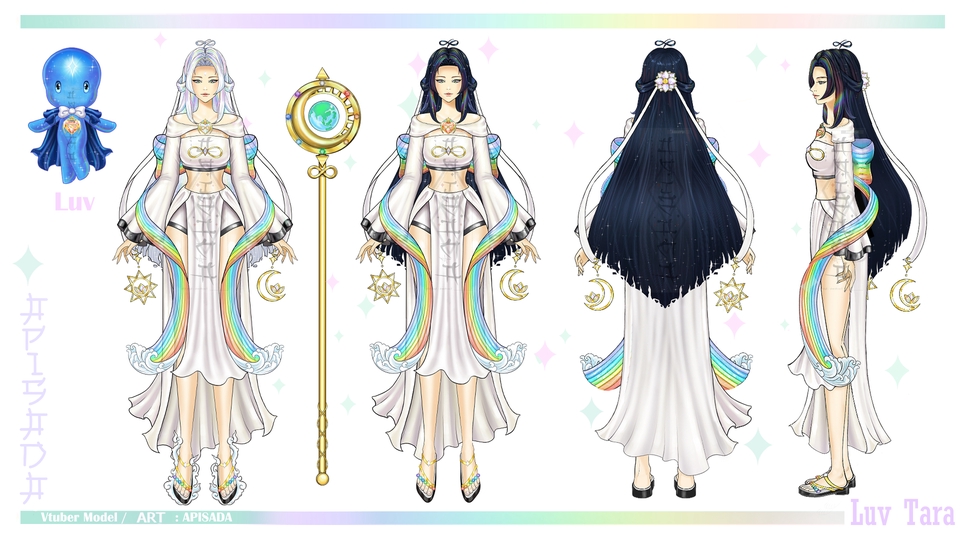 ออกแบบตัวละคร Vtuber สไตล์ญี่ปุ่น ชุดแฟนตาซีสีรุ้ง พร้อมโมเดล 3D