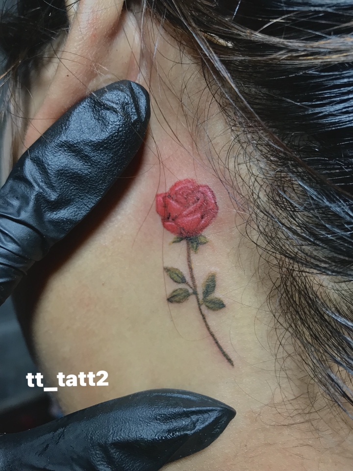 รอยสักดอกกุหลาบสีแดงขนาดเล็ก