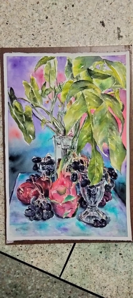 รับวาดภาพเหมือนสีน้ำผลไม้และต้นไม้