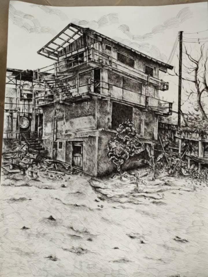 รับวาดภาพเหมือน ภาพวาดลายเส้นบ้านเก่า ภาพประกอบ