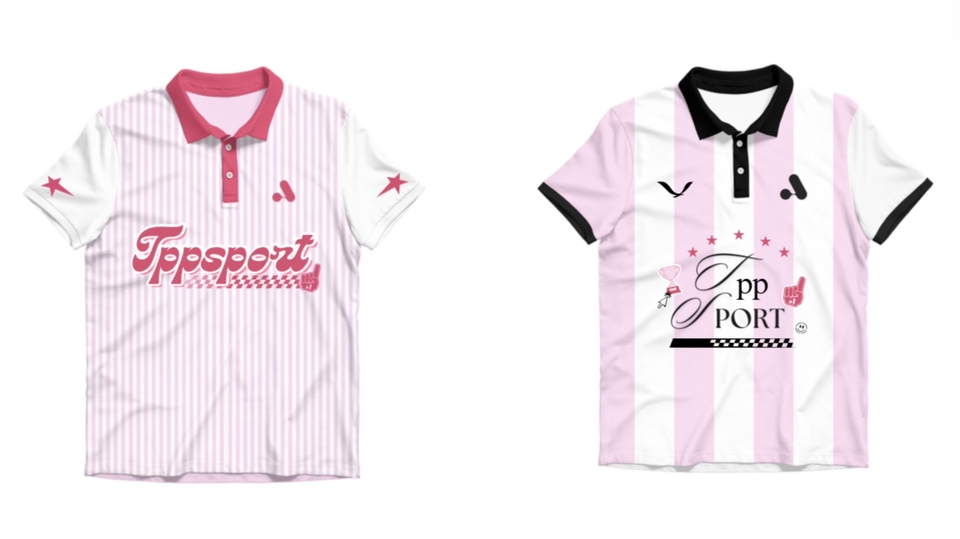 รับสกรีนเสื้อโปโล ลายเรโทร สีชมพู บริการสกรีนคุณภาพ