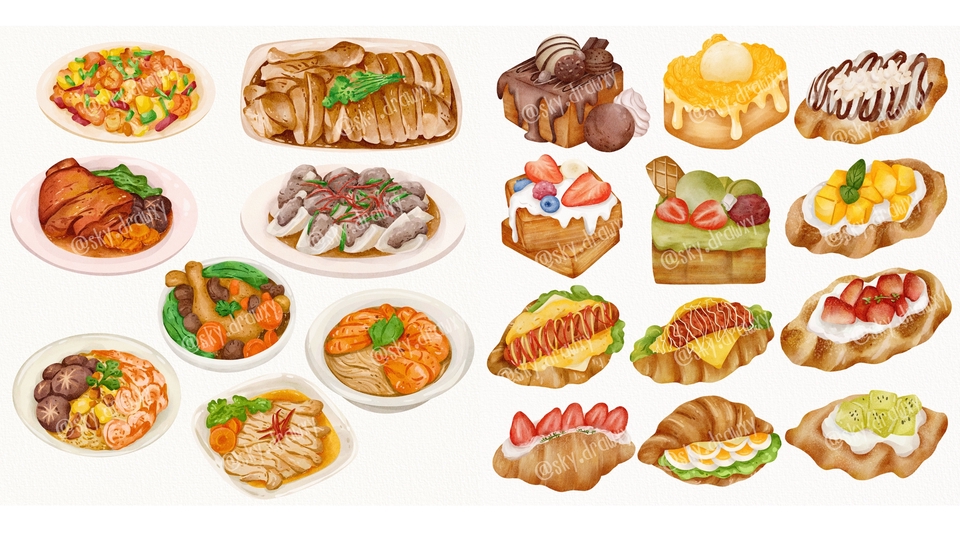 รับวาดภาพประกอบอาหารและขนมหวานสวยงาม  ภาพวาดดิจิทอลเพ้นท์