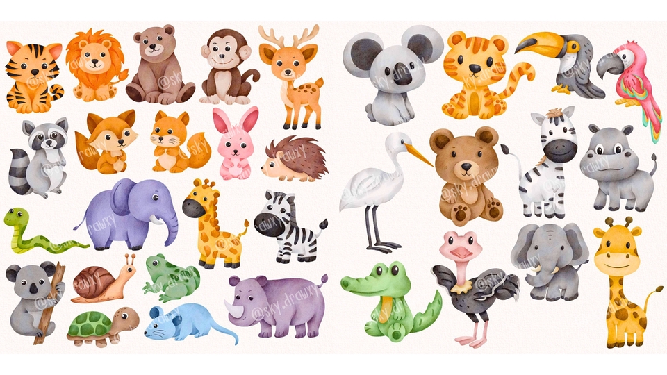 วาดภาพประกอบสัตว์น่ารัก  ภาพประกอบการ์ตูน  ภาพวาดดิจิทัล