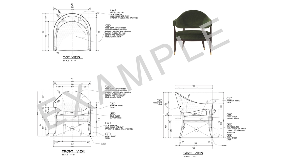 เขียนแบบ งานภายในภายนอก แบบเฟอร์นิเจอร์ลอยตัว(Loose Furniture),อาร์มแชร์(armchair)
