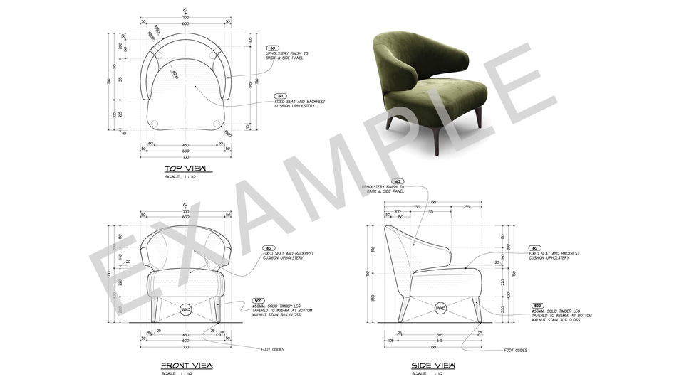 แบบตกแตงภายใน Interior แบบเฟอร์นิเจอร์ลอยตัว แบบเพื่อผลิต แบบนำเสนอ เก้าอี้อาร์มแชร์ armchair