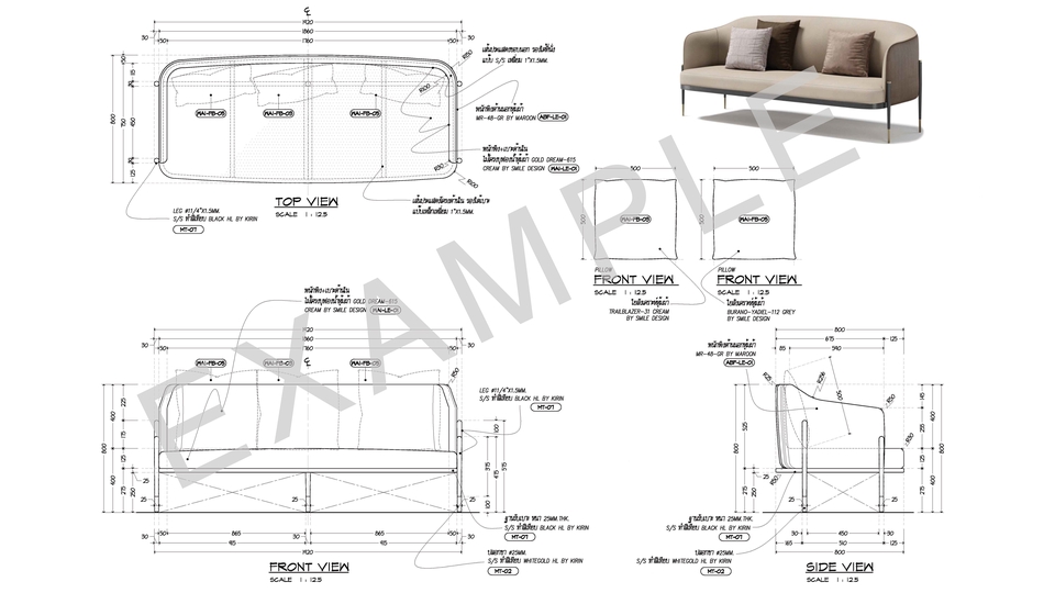 แบบตกแตงภายใน Interior แบบเฟอร์นิเจอร์ลอยตัว แบบเพื่อผลิต แบบนำเสนอ โซฟา 3 ที่นั่ง sofa