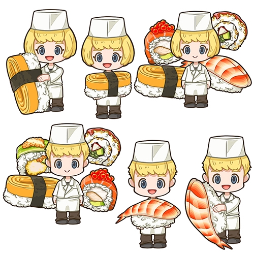 วาดเวกเตอร์ภาพประกอบการ์ตูนเชฟซูชิน่ารัก