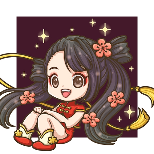 ภาพวาดเวกเตอร์การ์ตูนหญิงสาวจีนชุดแดงน่ารัก