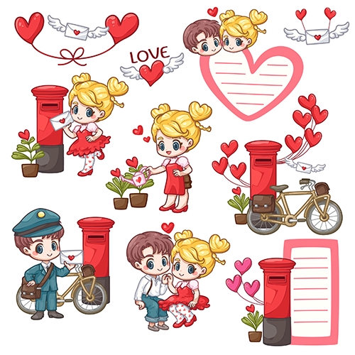 วาดภาพเวกเตอร์วันวาเลนไทน์น่ารัก ภาพประกอบเวกเตอร์