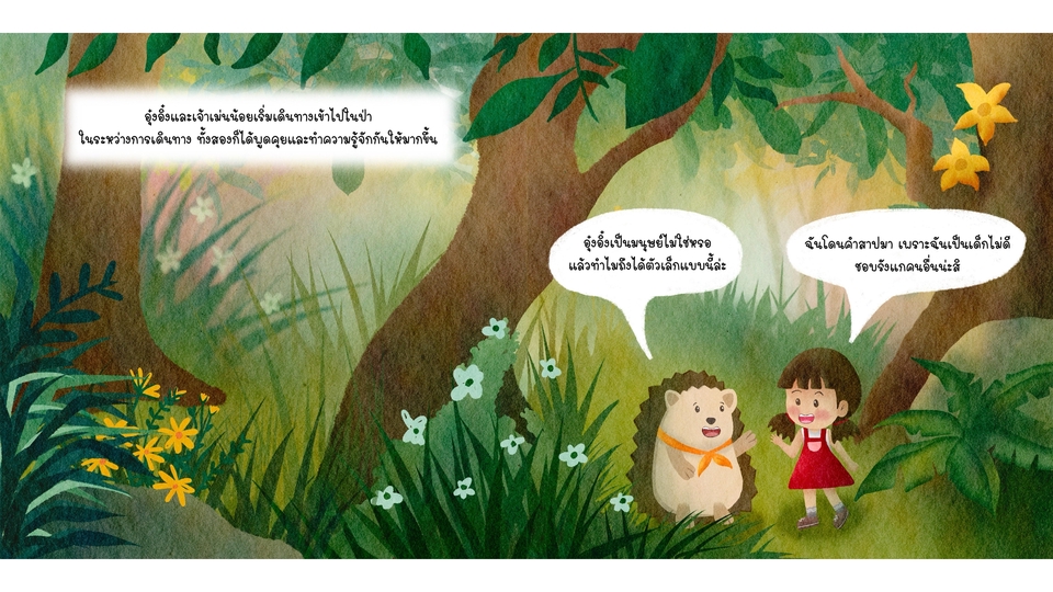 วาดภาพประกอบนิทาน เด็กและเม่นน้อยในป่า