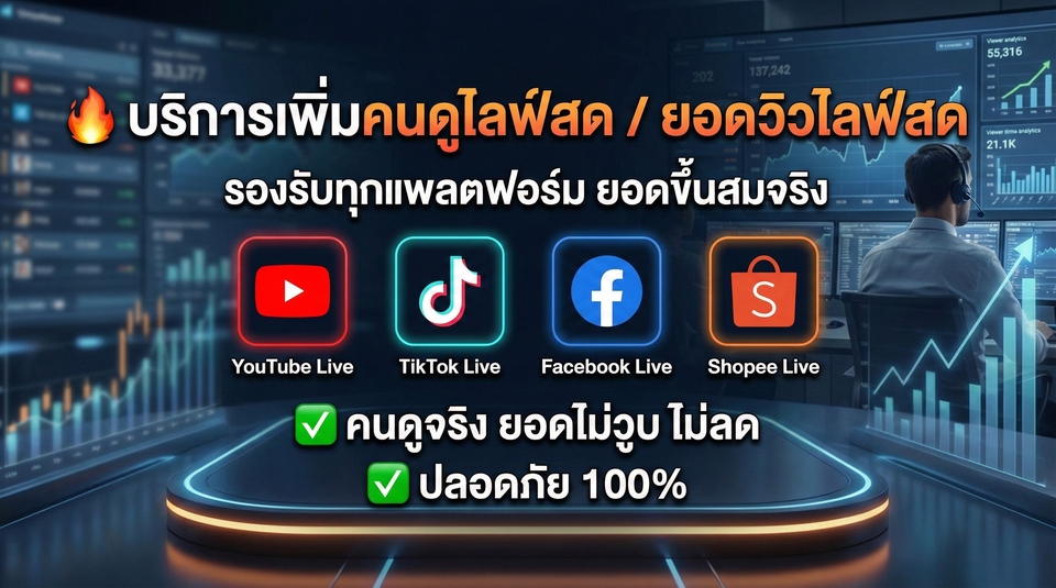 เพิ่มยอดวิวไลฟ์สดทุกแพลตฟอร์ม โปรโมทเพจ ปั้มวิวไลฟ์สด เพิ่มยอดวิว youtube facebook tiktok shopee