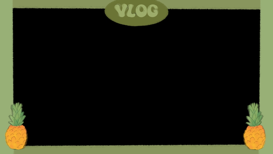 ภาพวาดเวกเตอร์ลาย VLOG พื้นหลังสีเขียว มีกรอบและสับปะรดน่ารักๆ วาดภาพเวกเตอร์สำหรับตกแต่งช่อง YouTube รับวาดรูปเวกเตอร์ ทำภาพ vector สวยๆ ออกแบบ VLOG สไตล์เกาหลี ทำภาพประกอบ vector