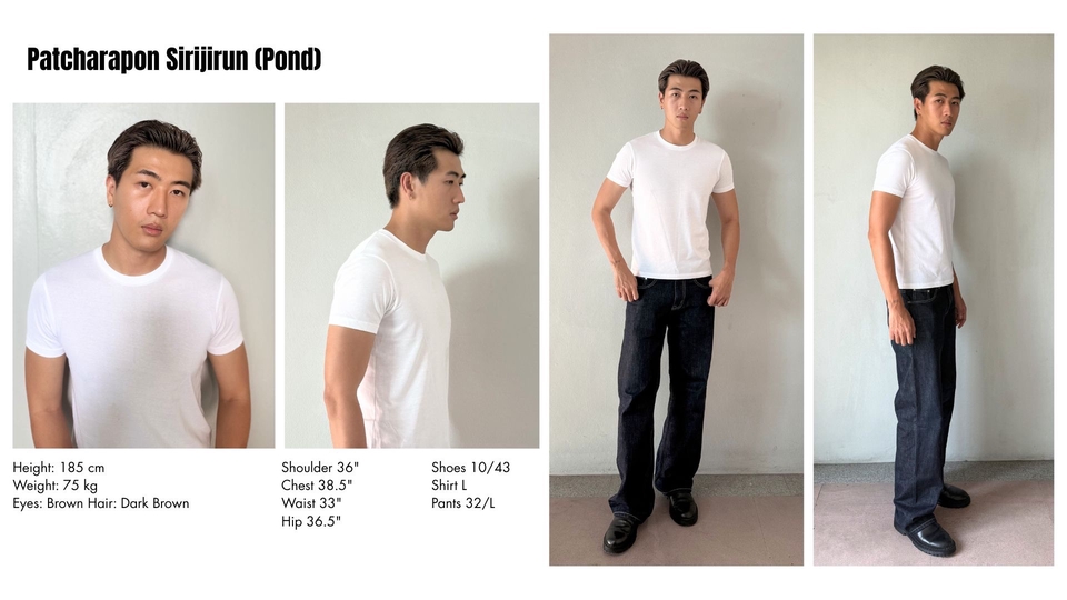 นายแบบเสื้อผ้า Patcharapon Sirijirun (Pond) สำหรับงานแสดง งานเดินแบบ หรือรีวิวเสื้อผ้าแฟชั่นชาย ดูดี หุ่นดี ความสูง 185 เซนติเมตร หานายแบบ กรุงเทพฯ งานนายแบบไทย โมเดลชาย แคสงานโฆษณา นักแสดง extra