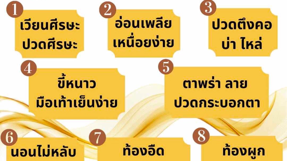 ขี้หนาว มือเท้าเย็นง่าย ปวดศีรษะ มึนงง วิงเวียน ท้องอืด แสบร้อนท้อง