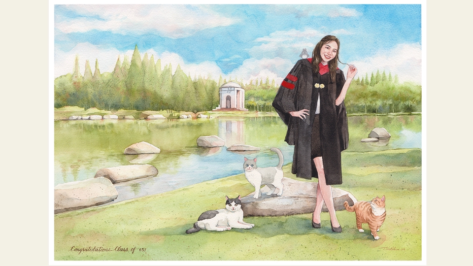 รับวาดรูปภาพประกอบ บัณฑิตกับแมว ภาพวาดสีน้ำ ภาพประกอบการศึกษา