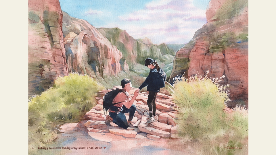 รับวาดรูปภาพประกอบคู่รักท่ามกลางธรรมชาติ ภาพวาดน้ำมันสวยงาม