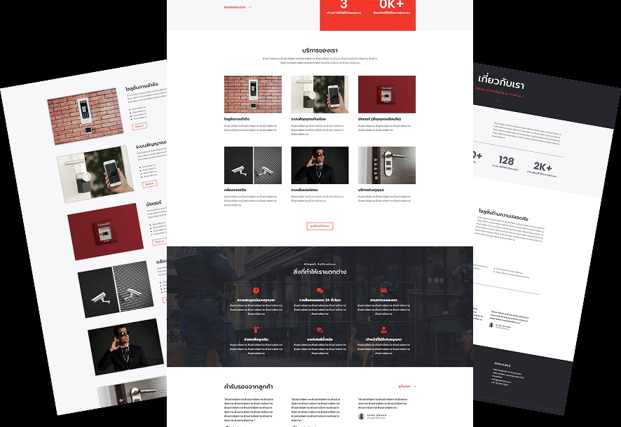 หน้าเว็บไซต์แสดงบริการต่างๆ รวมถึงระบบล็อกอิน แอปพลิเคชั่นมือถือ ระบบกล้องวงจรปิด และบริการดูแลอาคาร