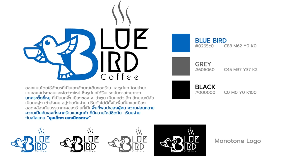 รับออกแบบโลโก้ร้านกาแฟ Blue Bird สไตล์มินิมอล