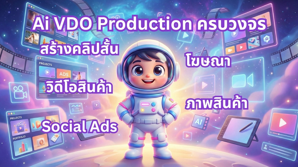 บริการ VDO Production ด้วย AI ครบวงจร
สร้างสรรค์คลิปสั้น โฆษณา และวิดีโอโปรโมทสินค้า
